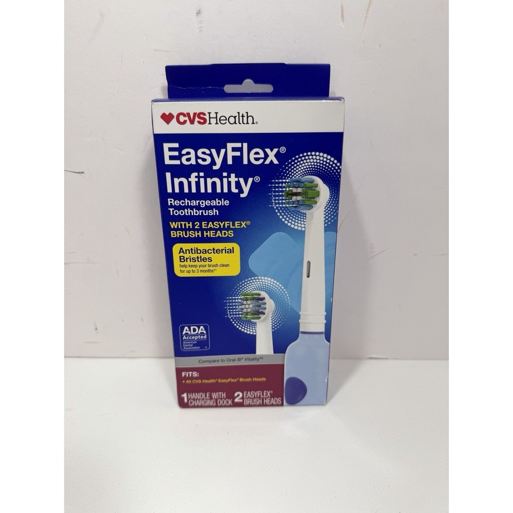 CVS Easy Flex Infinity Rechargeable‎ Toothbrush With 2 EasyFlex Brush Heads New